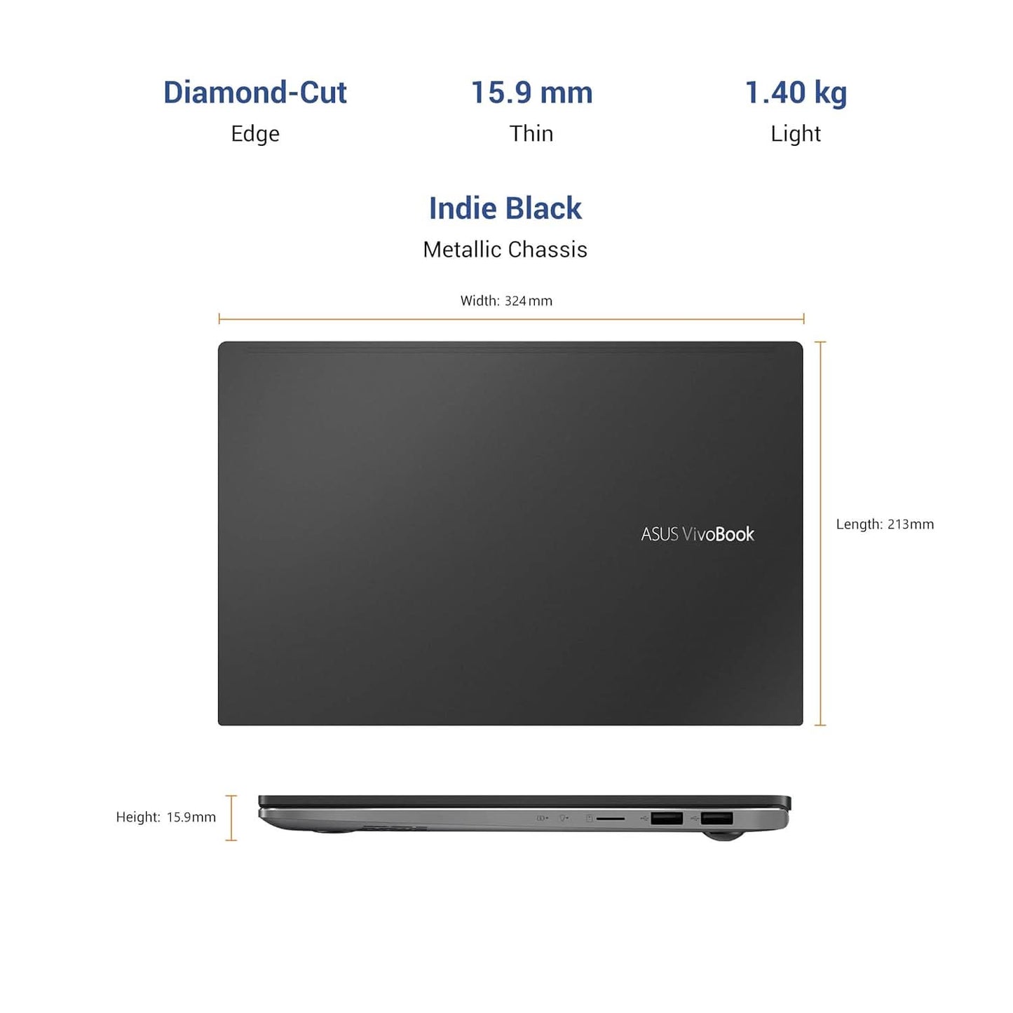ASUS VivoBook S14 AMD Ryzen 7 4700U, 14 inch (35.56cms) FHD Thin and Light Laptop (8GB RAM/512GB NVMe SSD/Windows 10/MS Office 2019/Integrated Graphics/Indie Black/1.40 kg), M433IA-EB794TS