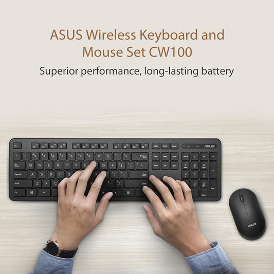 ASUS WIRELESS KEYBOARD AND SILENT OPTICAL MOUSE SET CW100 (BLACK)