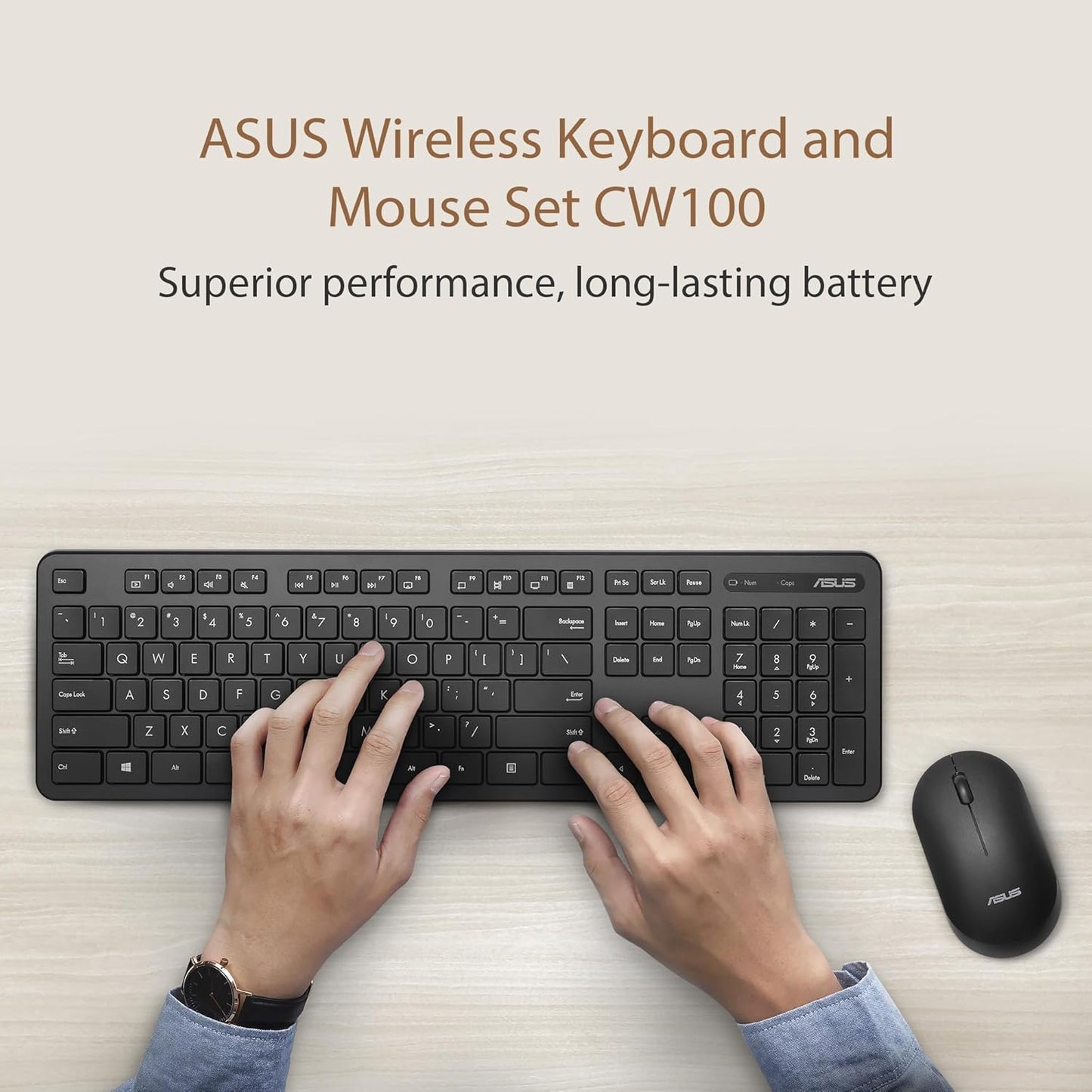 ASUS WIRELESS KEYBOARD AND SILENT OPTICAL MOUSE SET CW100 (BLACK)