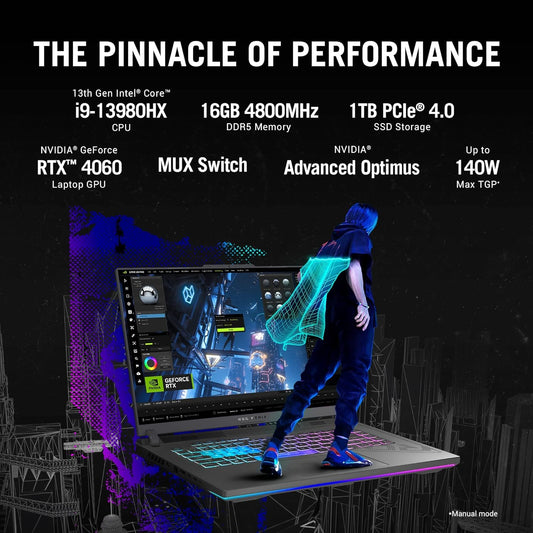 ASUS ROG STRIX G16 13TH GEN,INTEL CORE I9-13980HX GAMING LAPTOP(NVIDIA RTX 4060-8GB/140W TGP/16GB/1TB/QHD+/16"/240HZ/WINDOWS 11/M365 BASIC (1YEAR)*/OFFICE HOME 2024/ECLIPSE GRAY/2.50 KG)G614JV-N4242WS