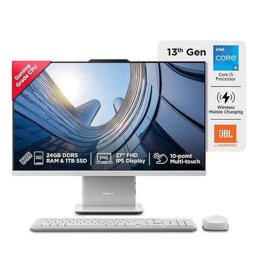 Lenovo IdeaCentre AIO Intel Core i5-13420H 27" FHD Touchscreen (24GB RAM/1TB SSD/Win11/Microsoft 365 + Office 24/3Wx2 Harman/Wireless EOS Keyboard & Mouse,Grey), F0HM00W3IN All-in-One Desktop