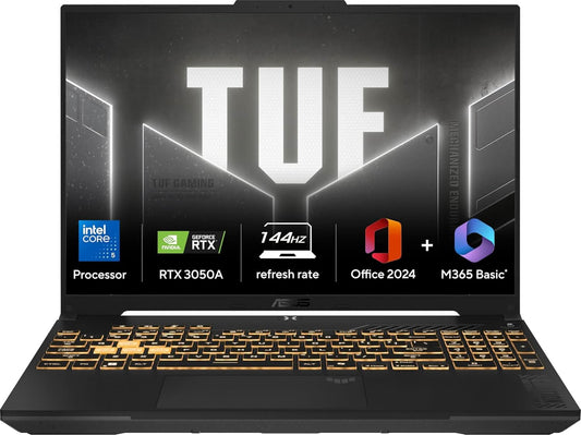 ASUS TUF Gaming F16,Intel Core 5 Processor 210H Gaming Laptop (RTX 3050A-4GB/65WTGP/16GB/512GB/FHD+/16 inch/144Hz/Windows 11/M365 Basic (1Year)*/Office Home 2024/Mecha Gray/2.20 Kg) FX607VB-RL087WS/76WS