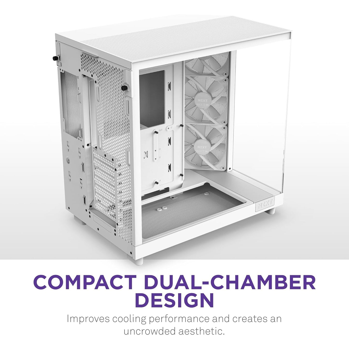 NZXT CHASSIS H6 FLOW RGB (2023) COMPACT DUAL- CHAMBER ATX CASE W/O PSU WITH RGB FANS - ALL WHITE- CC-H61FW-R1