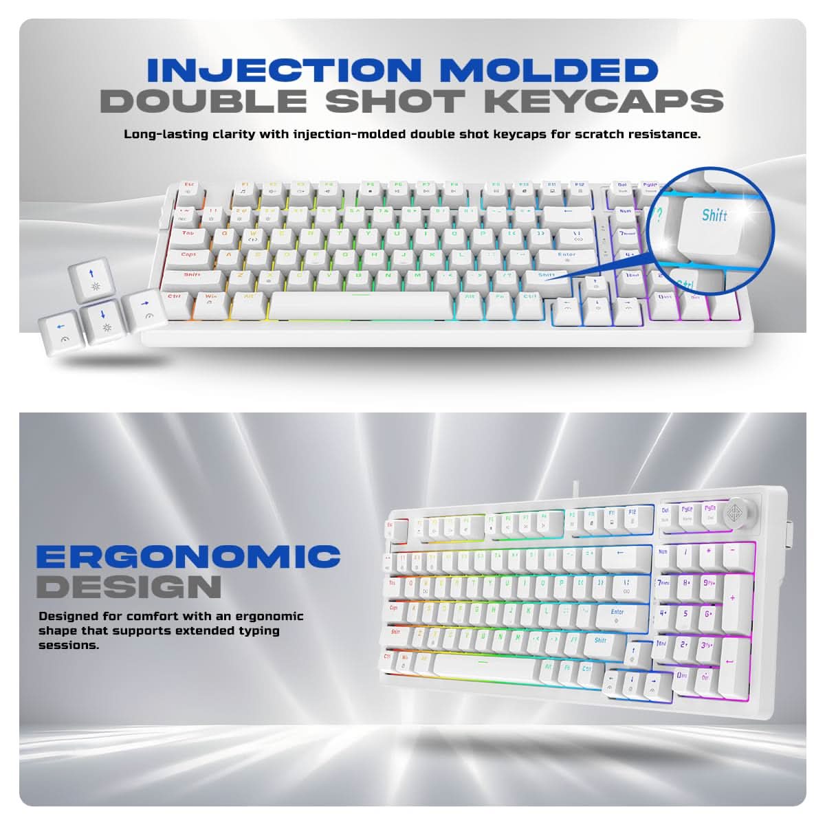 Cosmic Byte CB-GK-41 Phantom Gasket Mechanical RGB Wired Keyboard, Pre-Lubed Outemu Red Switches, 1000Hz Polling, Software, Per-Key RGB, Swappable Switches, Volume Roller, USB C Port (White)