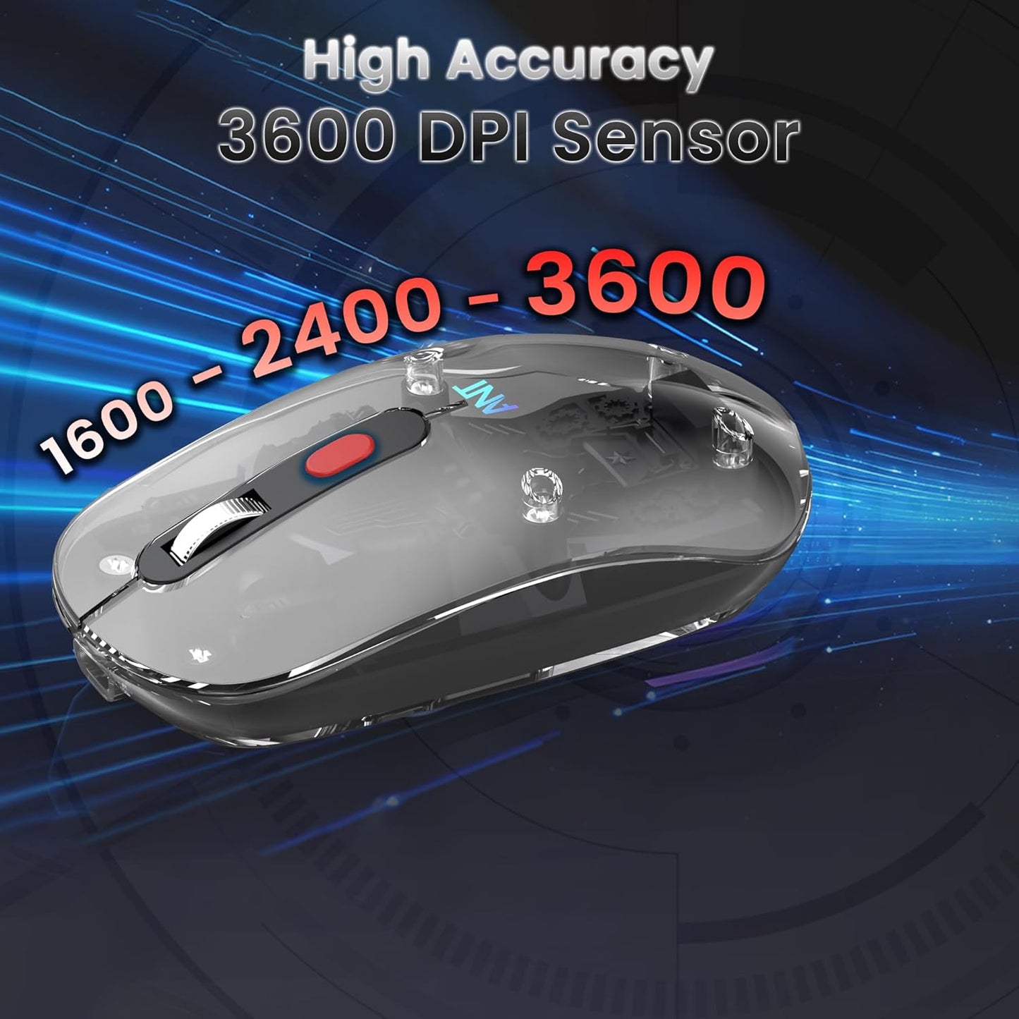 ANT OM140 PRO ULTRA LIGHTWEIGHT TRANSPARENT WIRELESS 2.4GZ BLUETOOTH MOUSE