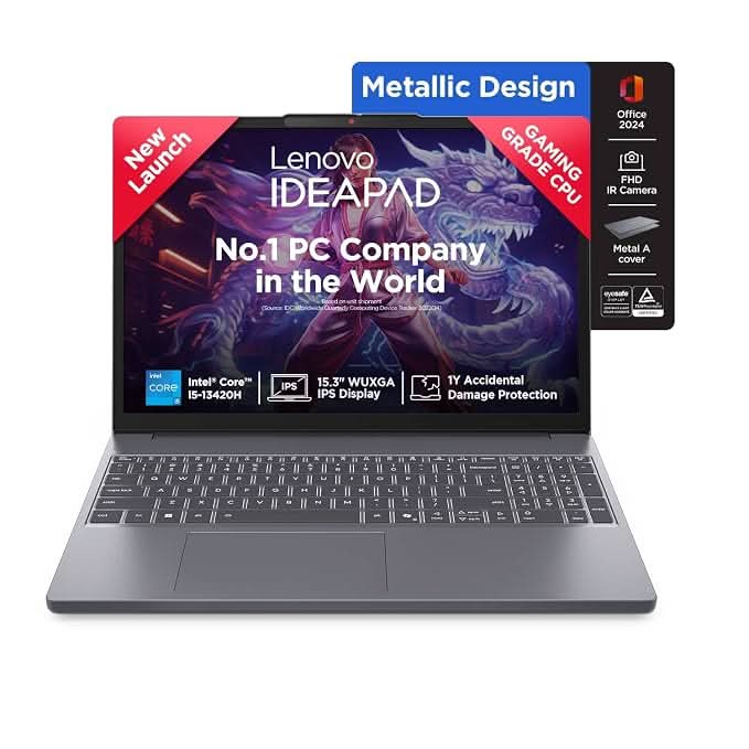 Lenovo IdeaPad Slim 3, Intel Core i5-13420H, 16GB RAM, 512GB SSD, Windows 11 Home, MS Office 2024, 15.3 inch FHD, 1 year ADP Warranty, Grey, 83K1016WIN, Thin and Light Laptop