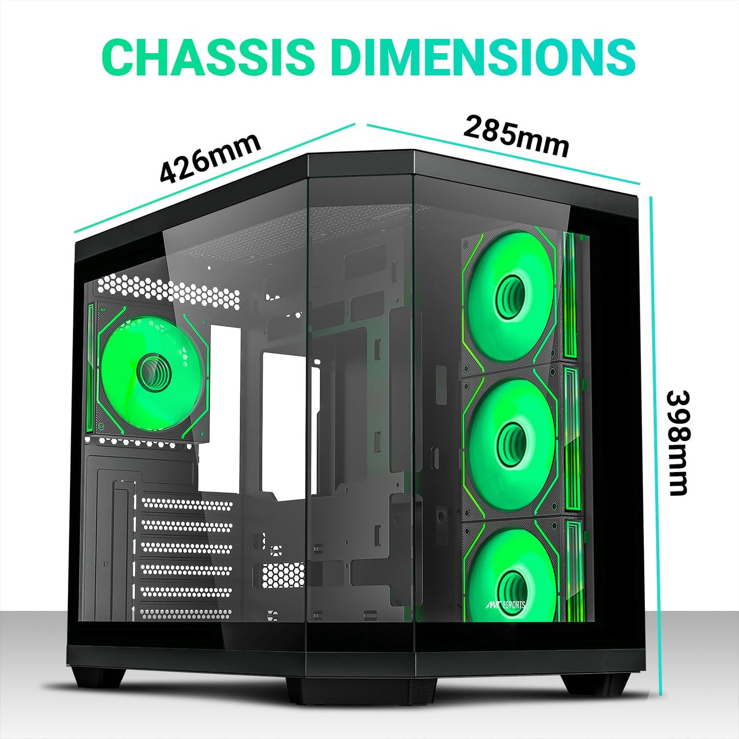 ANT ESPORTS CRYSTAL X11 ARGB (ATX) MID TOWER CABINET (GREEN/BLACK)