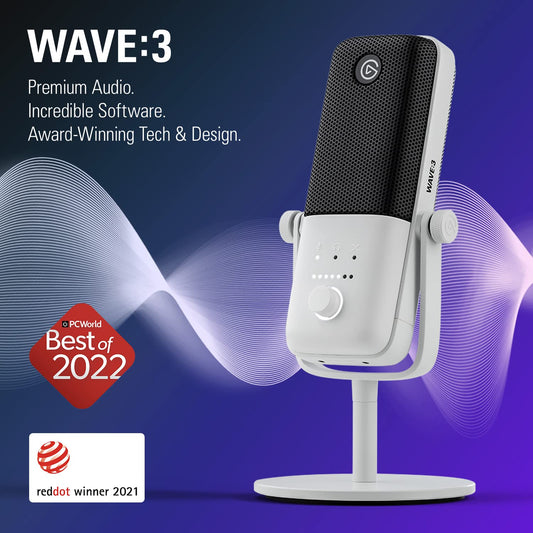 ELGATO WAVE:3 WHITE - PREMIUM STUDIO QUALITY USB CONDENSER MICROPHONE FOR STREAMING 10MAB9911