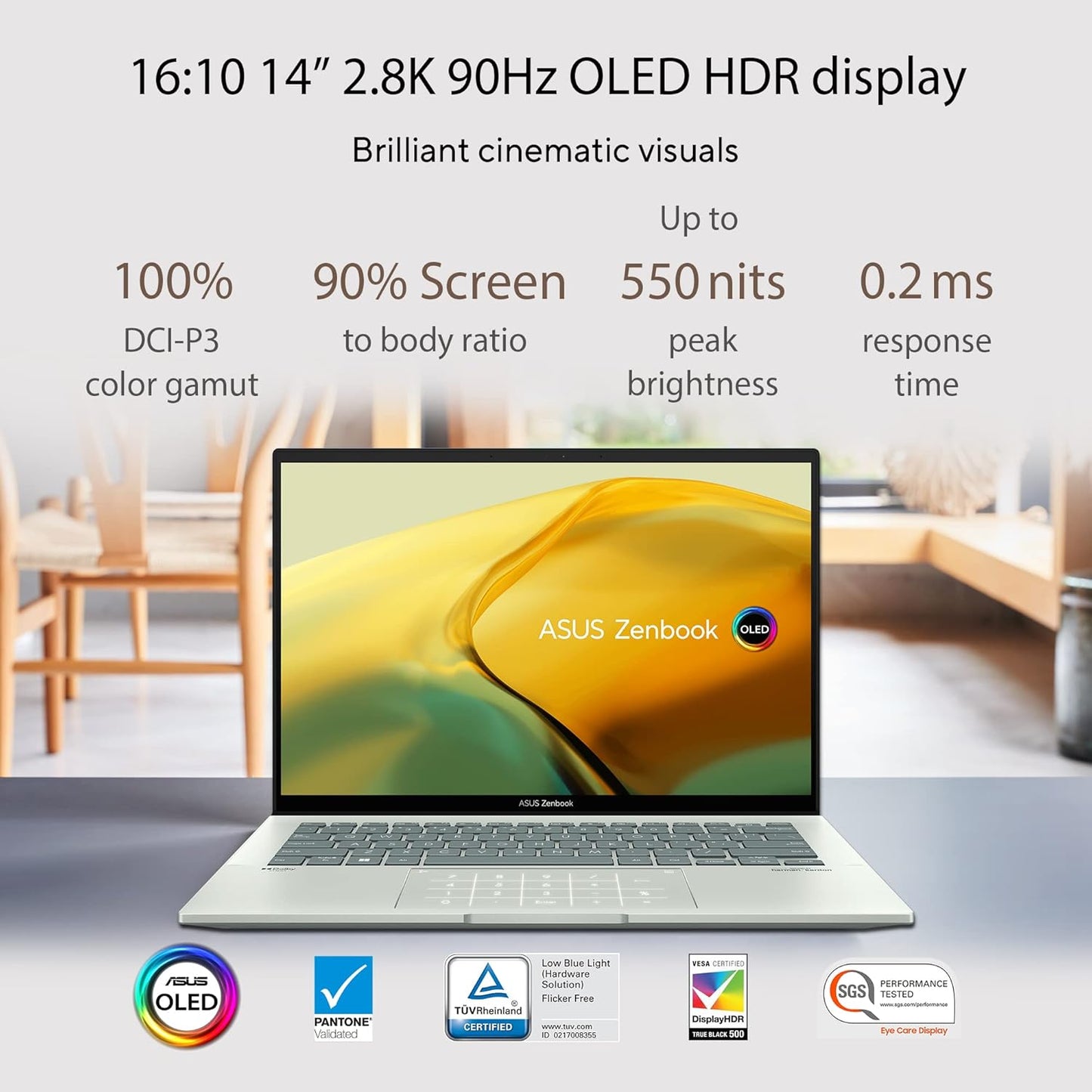 ASUS ZENBOOK 14 OLED (2022), 14" (35.56 CMS) 2.8K OLED 16:10 90HZ, INTEL CORE I5-1240P 12TH GEN, THIN AND LAPTOP (16GB/512GB SSD/IRIS XE GRAPHICS/WIN 11/OFFICE 2021/CELADON/1.39 KG), UX3402ZA-KM532WS