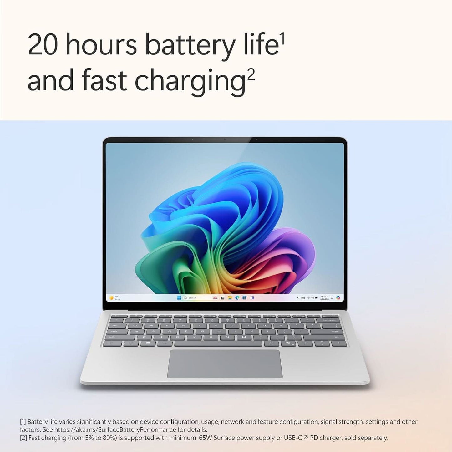Microsoft New Surface Laptop (7th Edition) - Windows 11 Home Copilot + PC - 13.8” LCD PixelSense Touchscreen - Qualcomm Snapdragon X Elite (12 Core) - 16GB RAM - 512GB SSD - Platinum - ZGP-00023