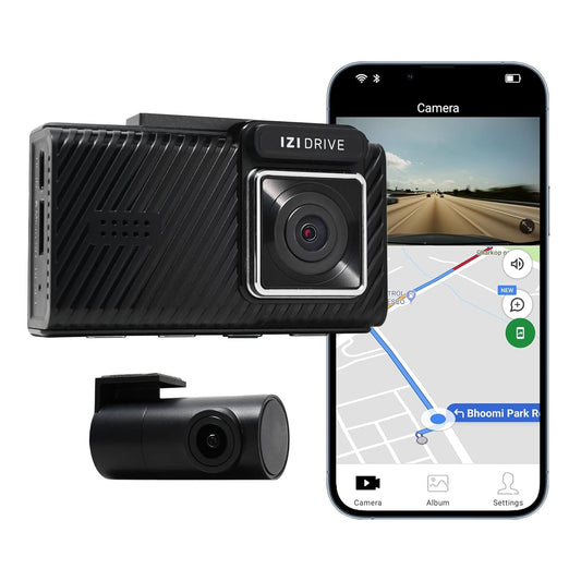 IZI Drive Plus+ 4K Dual Channel Dash Camera with GPS, 3inch HD Screen, 170 Wide Angle, Night Vision, G-Sensor, WiFi, ADAS, Emergency Recording, Made for Indian Roads, Optional Car Parking Monitor