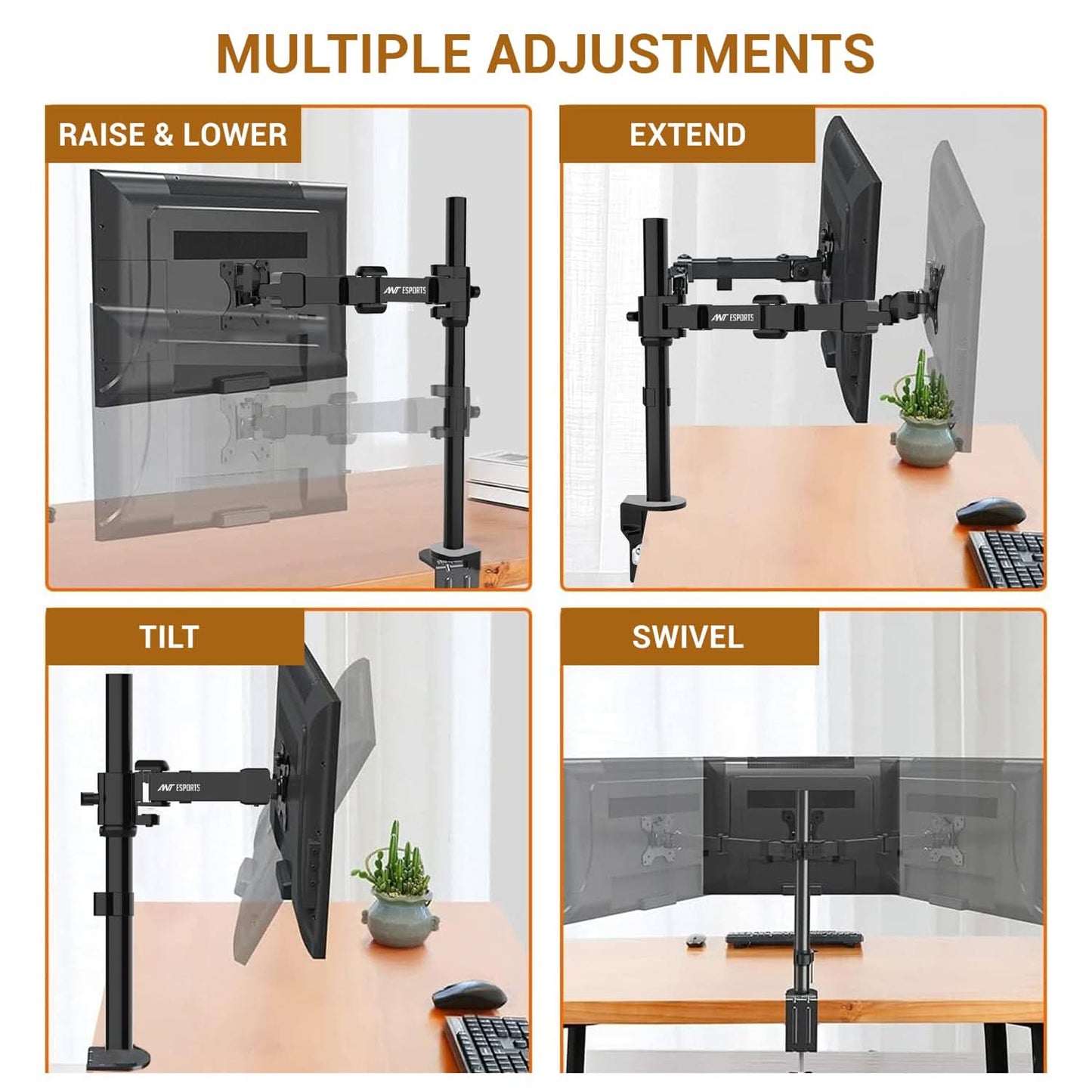 ANT ESPORTS POLE HELD ARTICULATION SINGLE MONITOR ARM - 17INCH - 30INCH MONITOR