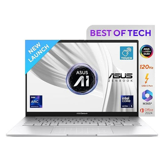 ASUS Zenbook 14,Intel Core Ultra 5 (Series 2), 16GB, 1TB, 3K OLED Touch Screen,14",120Hz,Win 11,M365 Basic (1Y)*,Office 2024,Foggy Silver,1.28 kg UX3405CA-PZ345WS, Intel Arc iGPU, Thin & Light Laptop