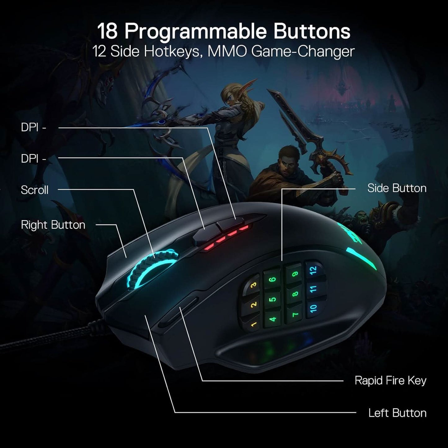 Redragon Impact M908 RGB LED MMO USB Wired Gaming Mouse (Black)