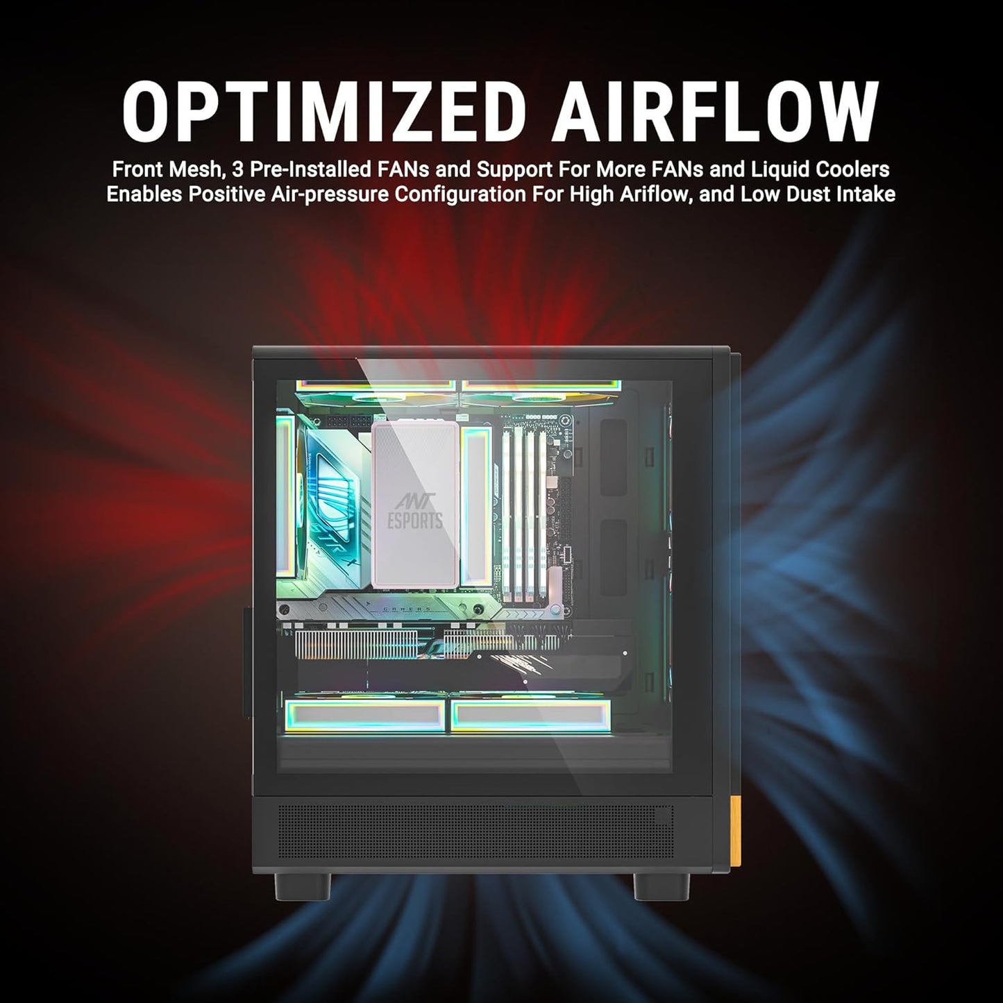 ANT ESPORTS 300 AIR MINI MID-TOWER COMPUTER CASE/GAMING CABINET - BLACK | SUPPORT MICRO-ATX, MINI-ITX | PRE-INSTALLED 2 FRONT & 1 REAR RAINBOW FAN