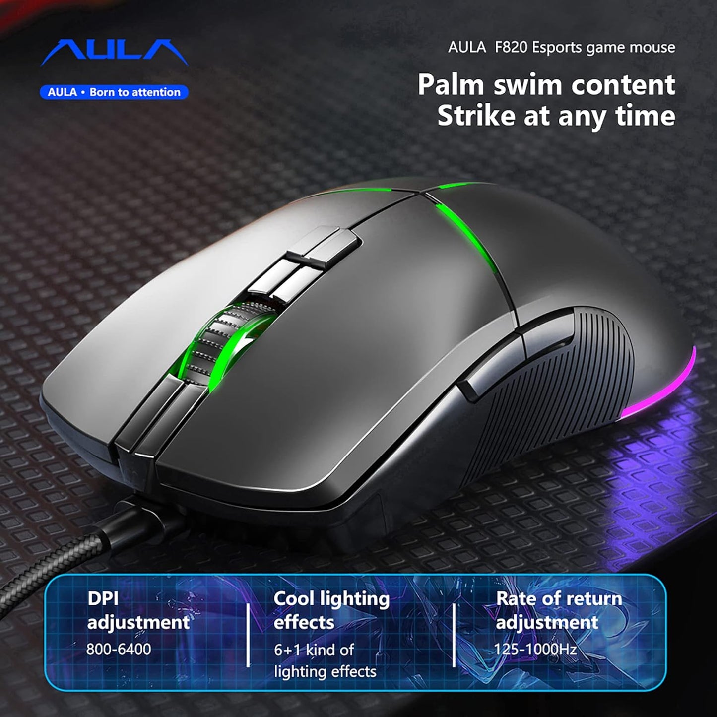 AULA F820 GAMING MOUSE BLACK