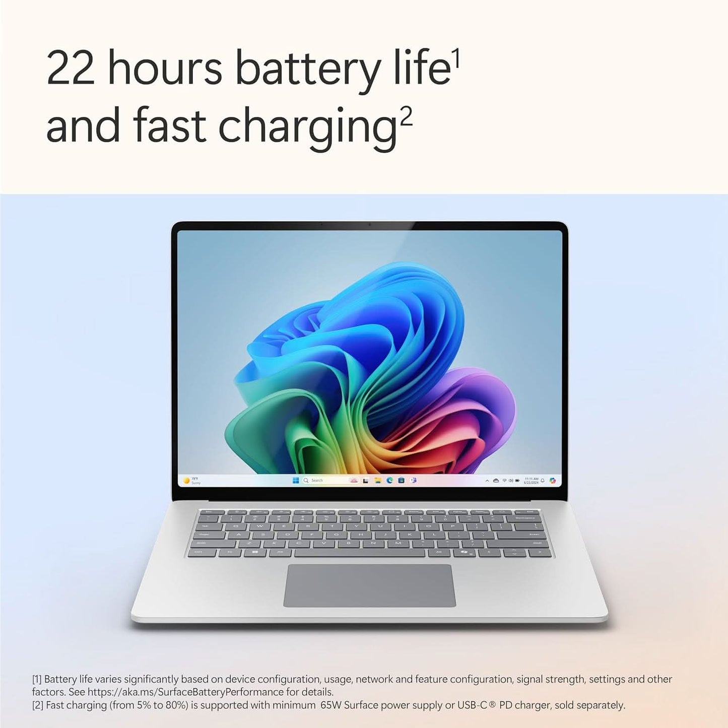 Microsoft New Surface Laptop (7th Edition) - Windows 11 Home Copilot + PC - 15” LCD PixelSense Touchscreen - Qualcomm Snapdragon X Elite (12 Core) - 16GB RAM - 256GB SSD - Platinum - ZHG-00023