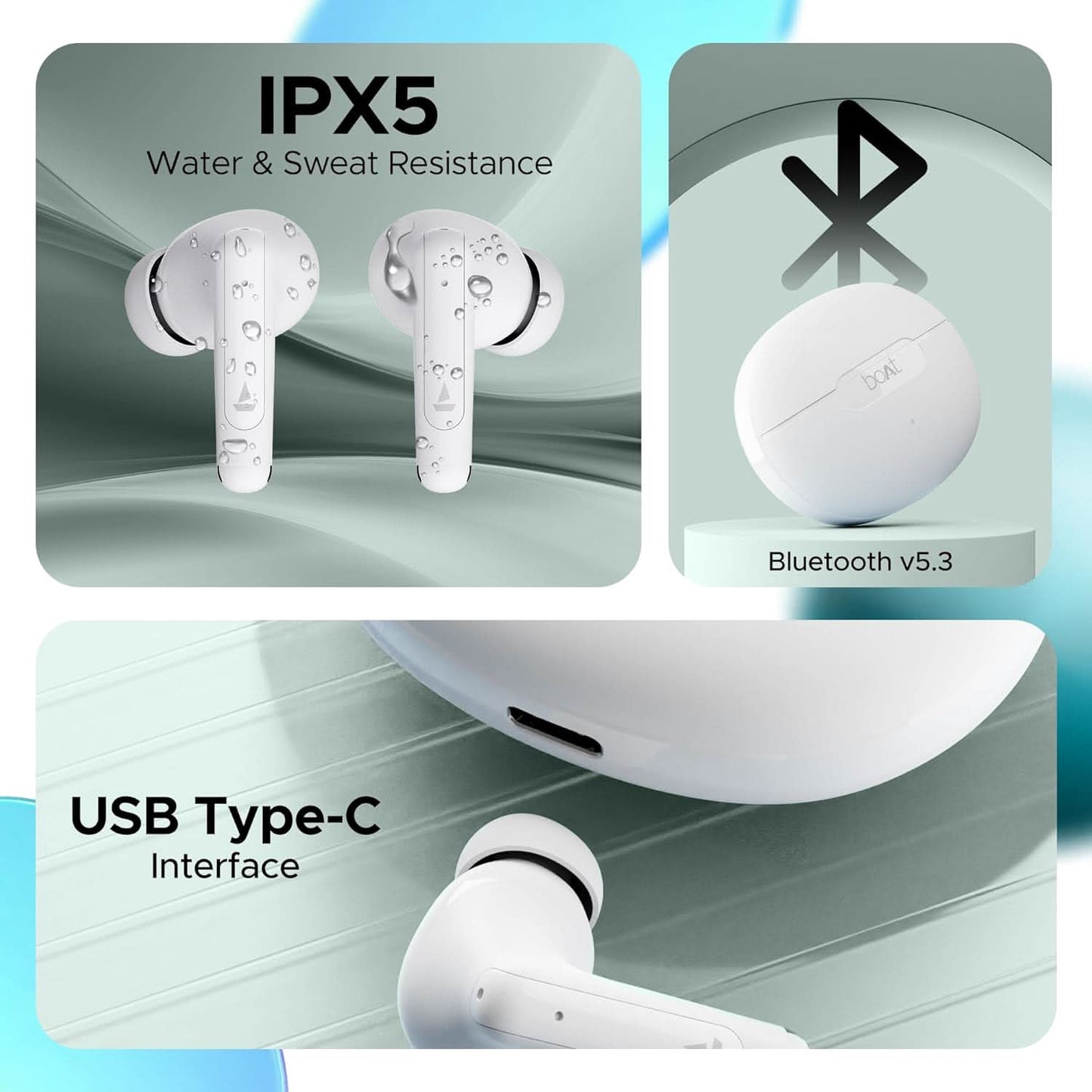 Boat Airdopes 161 ANC TWS Earbuds Bluetooth v5.3 (White)