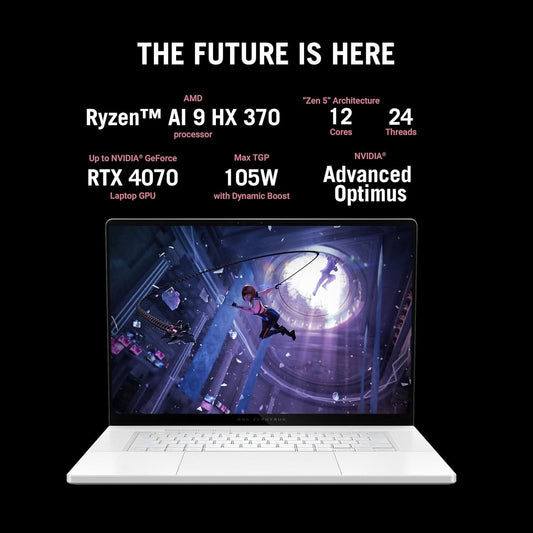 ASUS ROG Zephyrus G16, Gaming Laptop, 16 inch 2.5K OLED ROG Nebula Display, 240Hz 500 nits, AMD Ryzen AI 9 HX 370 (32GB RAM/2TB SSD/RTX 4070/Win 11/Office 2021/Platinum White/1.85 Kg), GA605WI-QR067WS