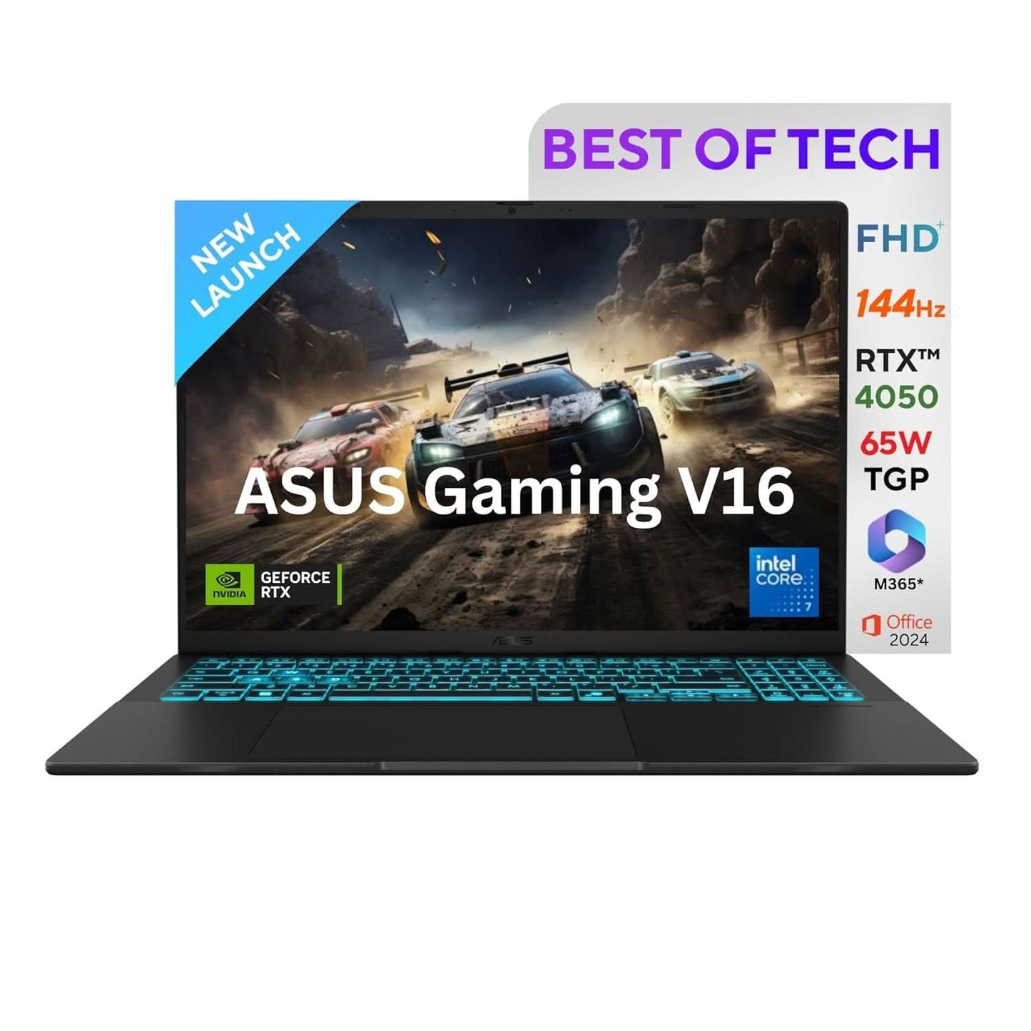 ASUS GAMING V16, 16 INCH FHD+ (1920 X 1200), INTEL CORE 7,(16GB RAM/512GB SSD/RTX 4050/WINDOWS 11/MS OFFICE 365 BASIC(1YEAR)*/OFFICE HOME 2024/BACKLIT KEYBOARD/63WHR BATTERY/BLACK/1.95 KG),V3607VU-RP275WS