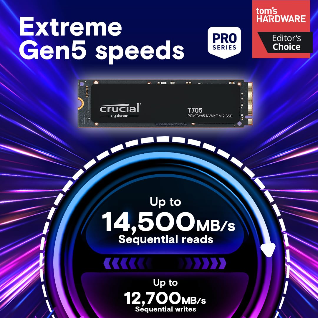 CRUCIAL T705 2TB PCIE GEN5 NVME M.2 SSD CT2000T705SSD3