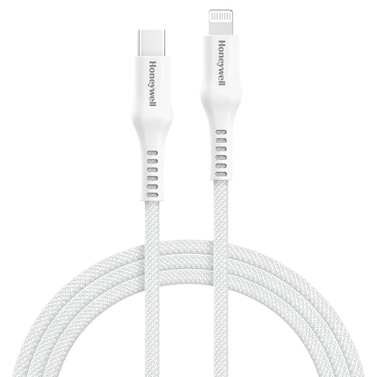 Honeywell Type C to Lightning, 4 Feet (1.2M), Nylon Braided Cable, MFI-certified, QC3.0, PD 87W Support with Max Output 3A, Fast Charge & Sync Cable for iPhone, iPad, AirPods White