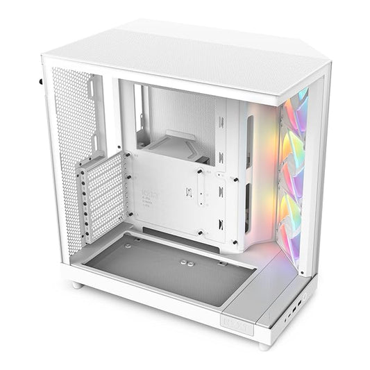 NZXT CHASSIS H6 FLOW RGB (2023) COMPACT DUAL- CHAMBER ATX CASE W/O PSU WITH RGB FANS - ALL WHITE- CC-H61FW-R1