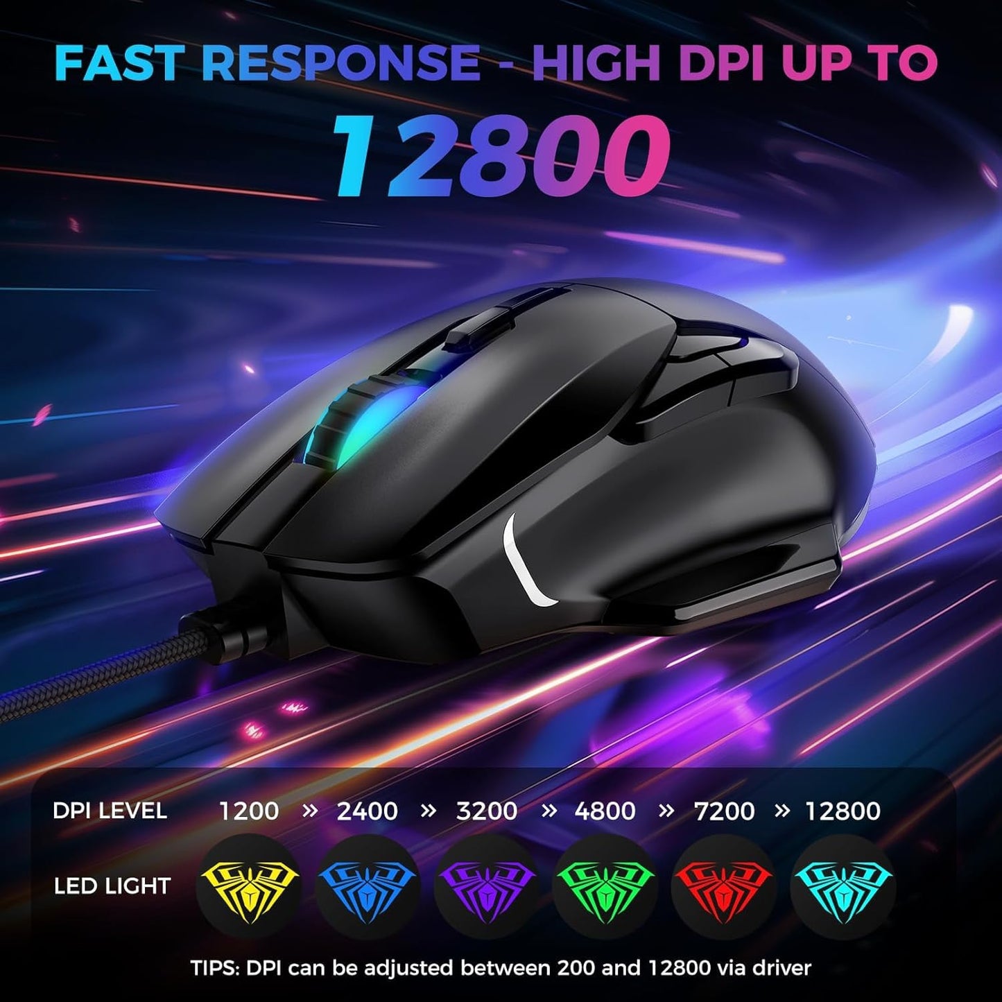 GAMING MOUSE, 12800 DPI RGB WIRED GAMING MOUSE GAMER FOR LAPTOP PC MAC,AULA F815