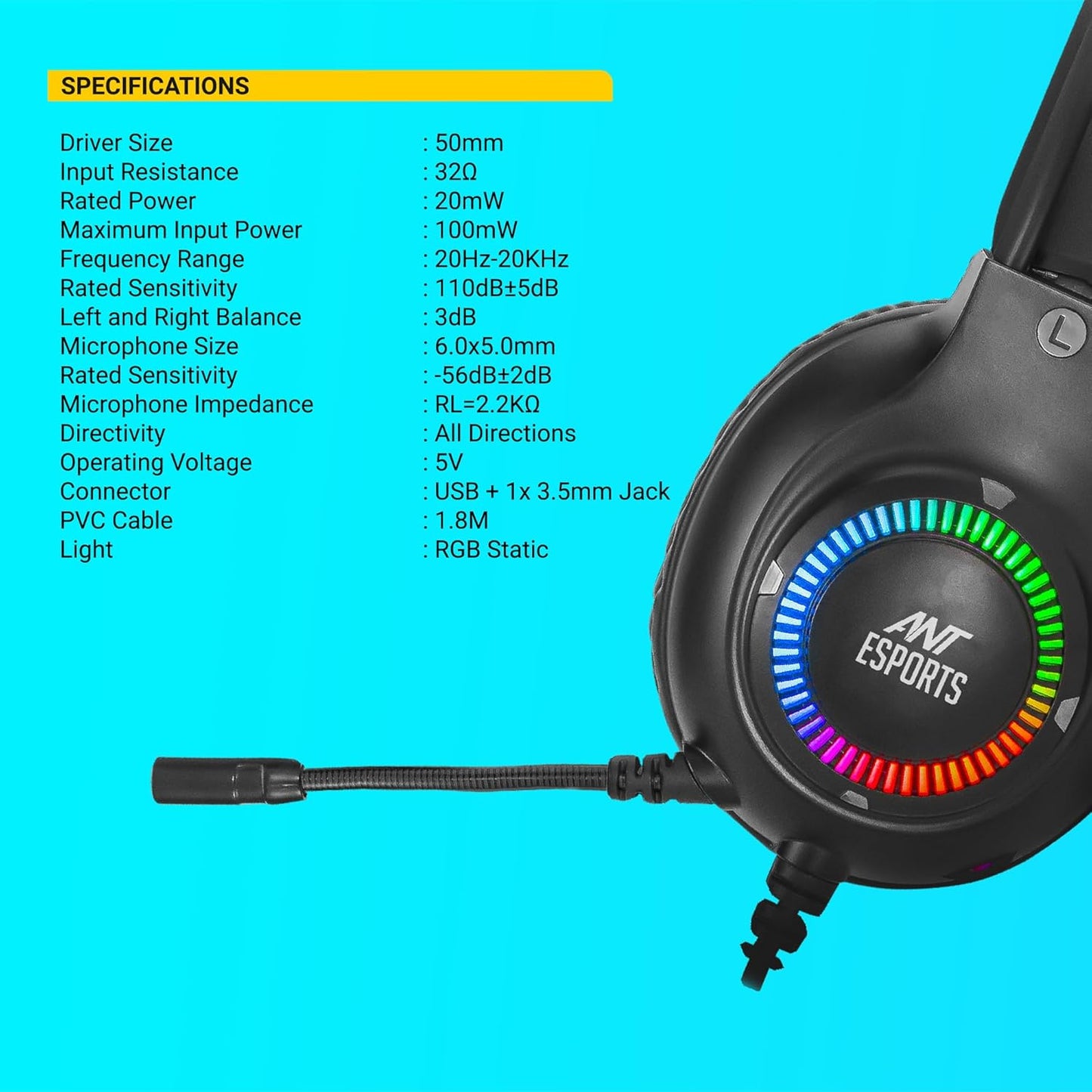ANT ESPORTS H580 PRO RGB GAMING HEADSET - BLACK