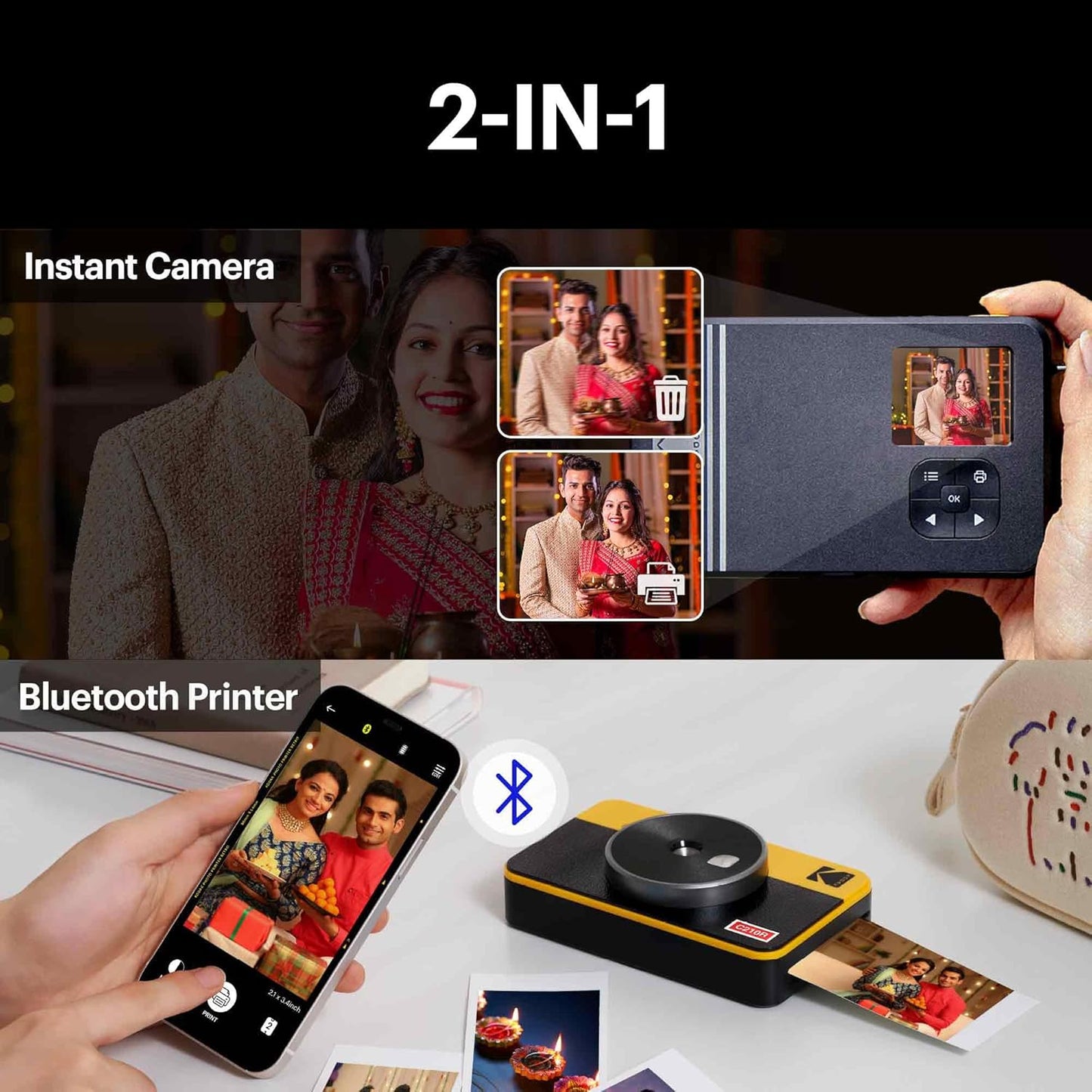 KODAK MINI SHOT 2 RETRO 4PASS 2-IN-1 INSTANT CAMERA AND PHOTO PRINTER (2.1X3.4 INCHES) + 68 SHEETS BUNDLE, YELLOW