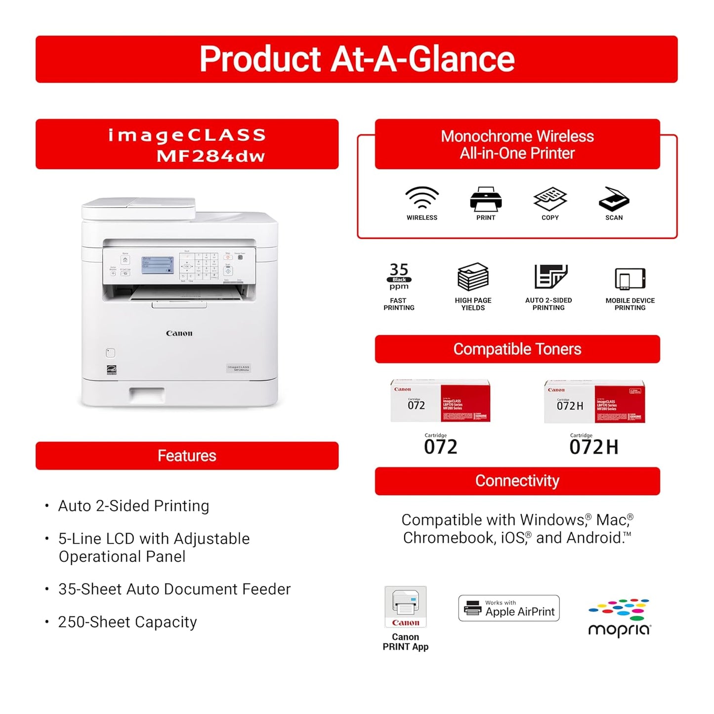 CANON IMAGECLASS MF284DW WHITE PRINTER