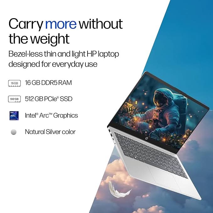 HP 14, Intel Core Ultra 7 155H (16GB DDR5, 512GB SSD), Micro-Edge, Anti-Glare, FHD, 14''/35.6cm, Win11, M365 Office24, Silver, 1.4kg, ep1151TU, FHD Camera, Backlit Laptop