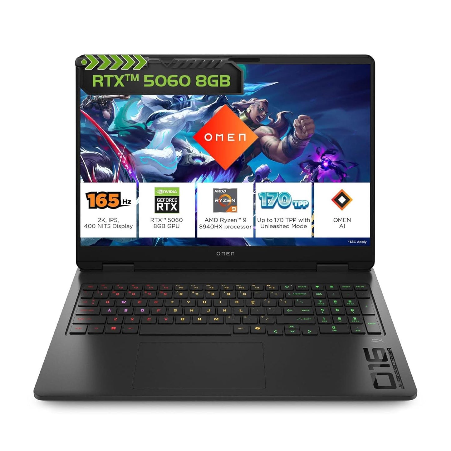 HP Omen, AMD Ryzen 9 8940HX, 8GB RTX 5060, 24GB DDR5(Upgradeable) 1TB SSD, 165Hz, 2k WUXGA, 3ms, 400 nits, Win11, M365 Office24, Black, 2.44kg, ap0181AX, Omen AI, RGB, AI Gaming Laptop