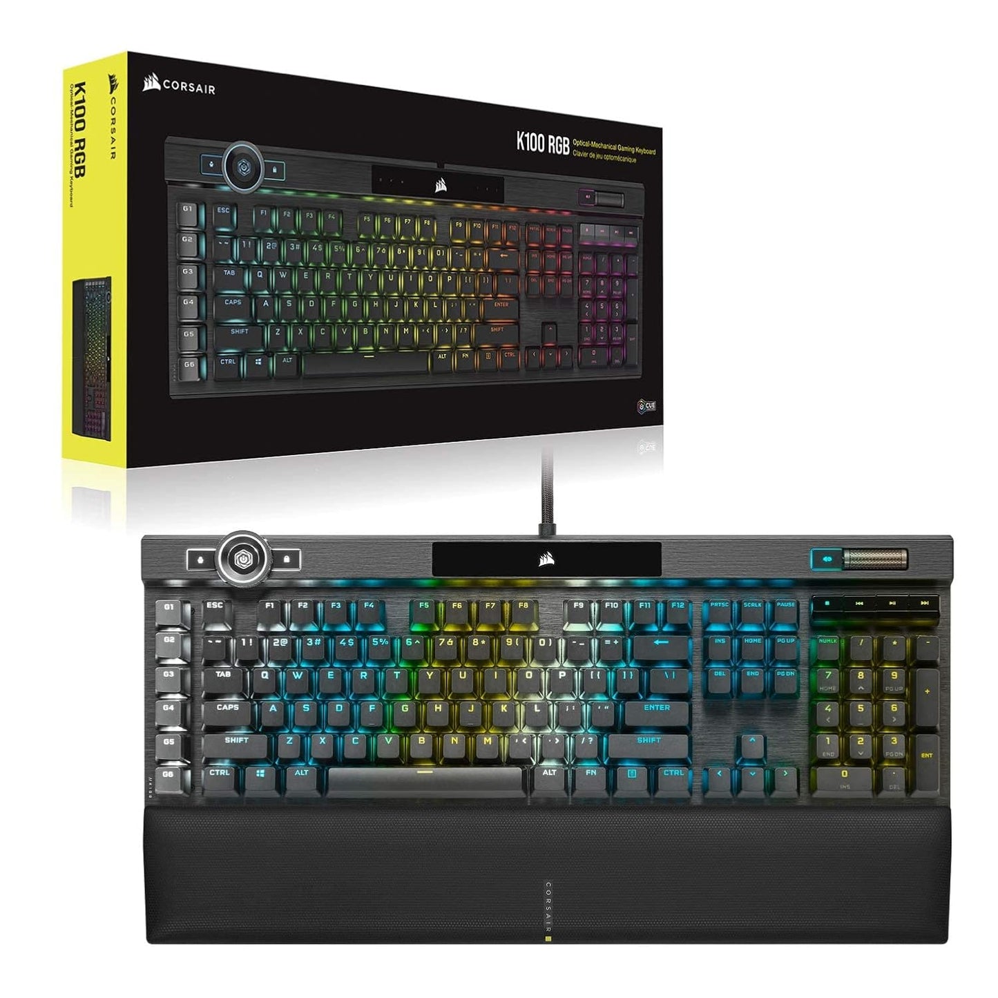 CORSAIR K100 RGB OPTICAL-MECHANICAL GAMING KEYBOARD BACKLIT RGB LED CORSAIR OPX BLACK PBT KEYCAPS CH-912A01A-NA