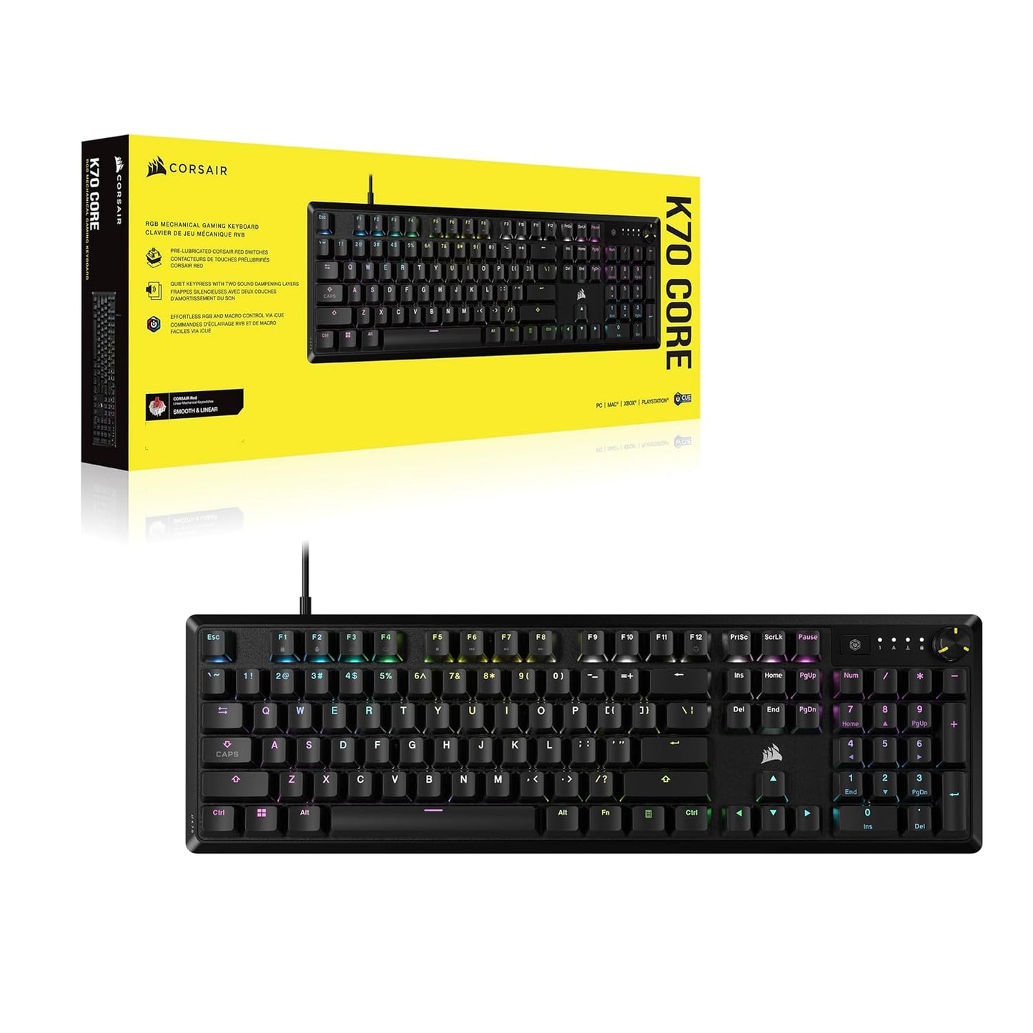 CORSAIR K70 RGB CORE MECHANICAL GAMING KEYBOARD BACKLIT RGB LED CORSAIR MLX RED BLACK