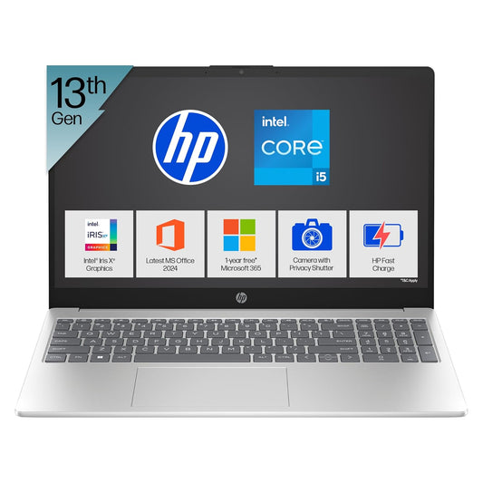 HP 15, 13th Gen Intel Core i5-1334U (16GB DDR4, 1TB SSD) FHD, Anti-Glare, Micro-Edge, 15.6''/39.6cm, Win11, M365(1yr) Office24, Silver, 1.59kg, FD0552TU, Iris Xe, FHD Camera w/Shutter, Backlit Laptop