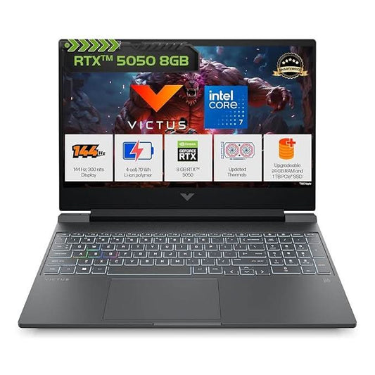 HP Victus, Intel Core 7 240H, 8GB RTX 5050, 24GB DDR5(Upgradeable) 1TB SSD, FHD, 144Hz, 300 nits, IPS, 15.6''/39.6cm, Win11, M365 Office24, Mica Silver, 2.29kg, fa2409TX, RGB Backlit, Gaming Laptop