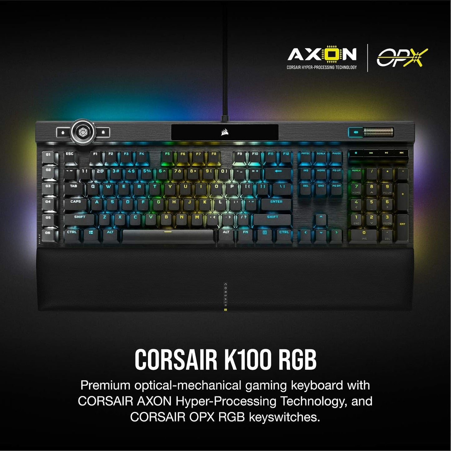 CORSAIR K100 RGB OPTICAL-MECHANICAL GAMING KEYBOARD BACKLIT RGB LED CORSAIR OPX BLACK PBT KEYCAPS CH-912A01A-NA