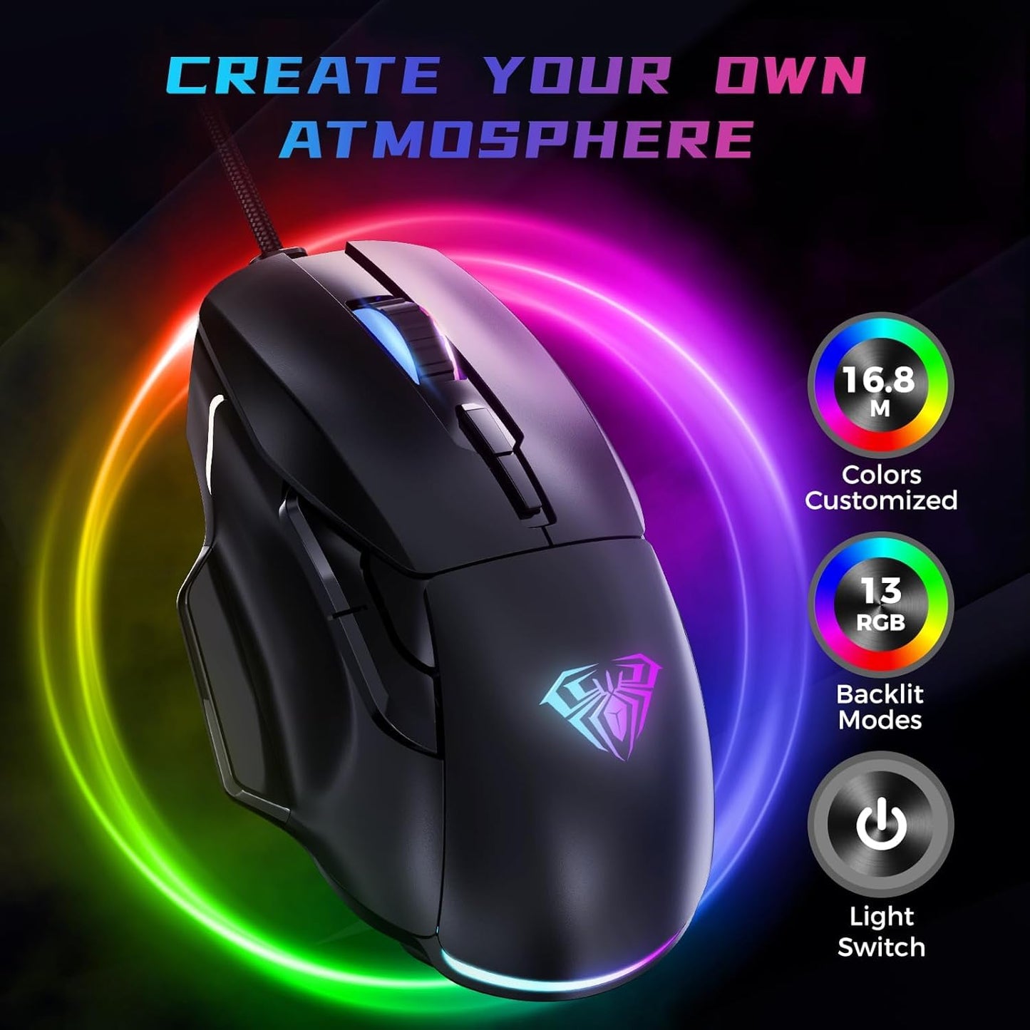 GAMING MOUSE, 12800 DPI RGB WIRED GAMING MOUSE GAMER FOR LAPTOP PC MAC,AULA F815