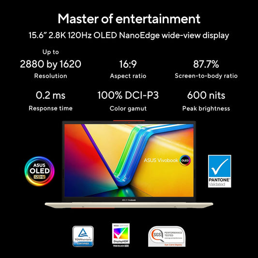 ASUS VIVOBOOK S 15 OLED (2023), INTEL CORE EVO I5-13500H 13TH GEN, 15.6" (39.62 CM) 2.8K 120HZ OLED, THIN & LIGHT LAPTOP (16GB/1TB SSD/IRIS XE/WIN 11/OFFICE 2021/75WHR/WHITE/1.7 KG), S5504VA-MA554WS