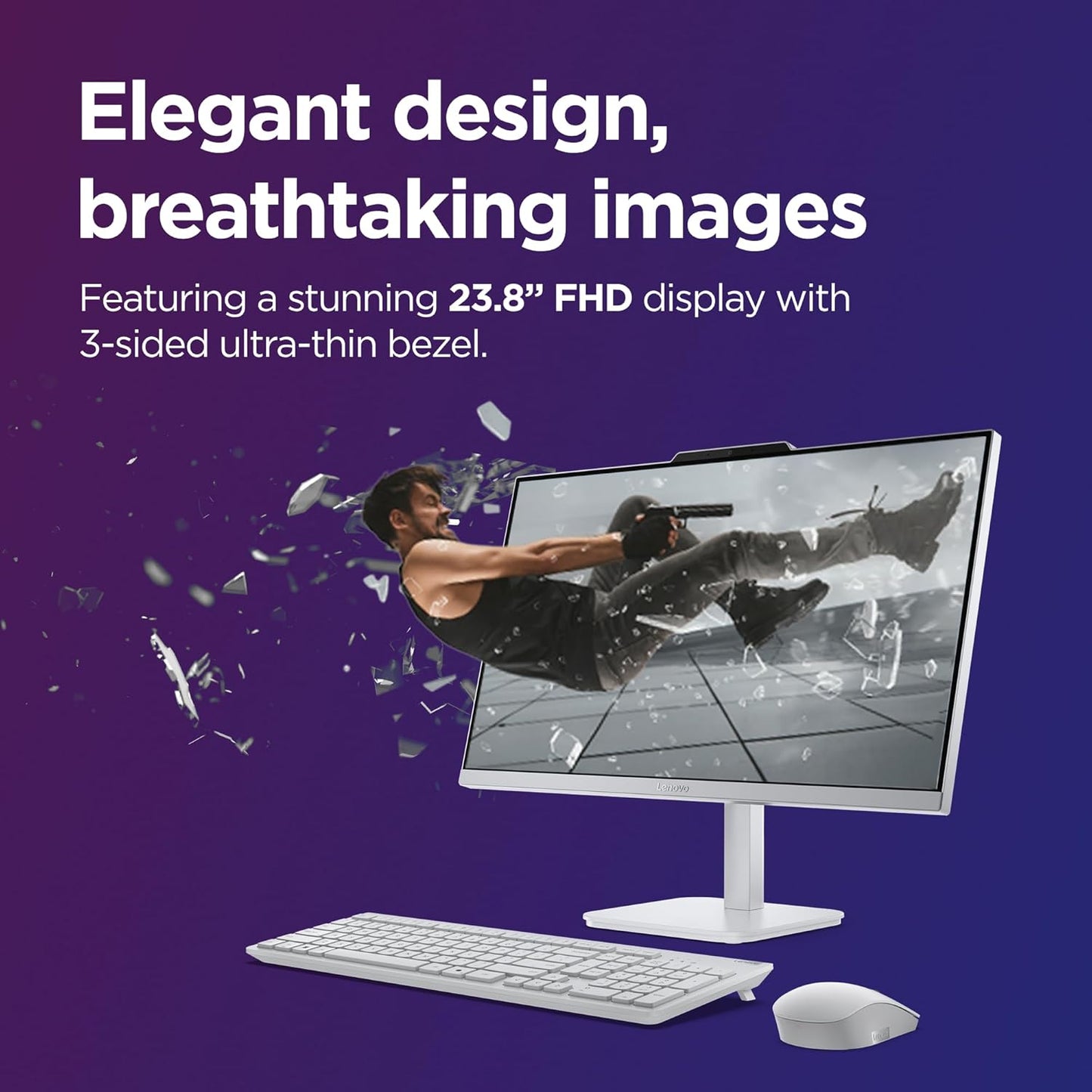 Lenovo A100 All in one Intel Core i3-N305 23.8" FHD (1920x1080) 3-Side Edgeless All-in-One Desktop (8GB/512GB SSD/Win11/MS Office 2024/5MP Camera/USB Calliope Keyboard & Mouse) F0J6005GIN
