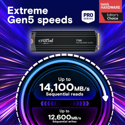 CRUCIAL T705 4TB PCIE GEN5 NVME M.2 SSD WITH HEATSINK CT4000T705SSD5