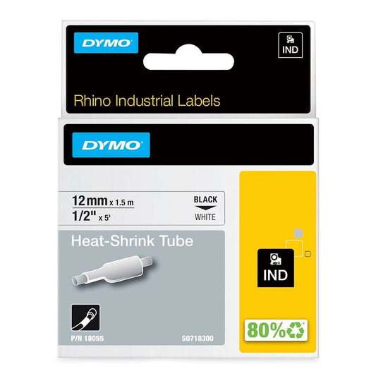 DYMO RhinoPRO Heat-Shrink Cable Label Tubes, 1/2-inch, 5 feet, White 