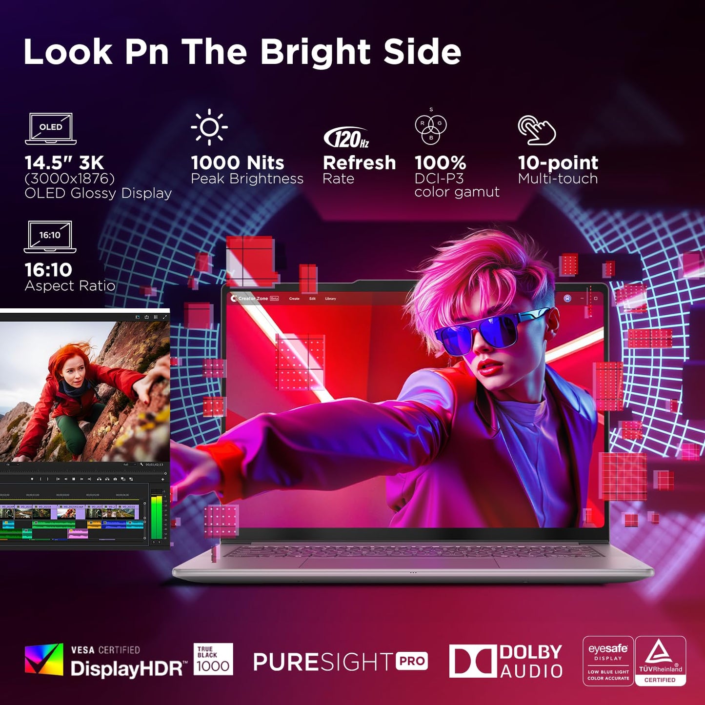 Lenovo Yoga Pro 7 Aura Edition Intel Evo Core Ultra 9 285H (32GB RAM/1TB SSD/14.5" (36.8cm)/3K OLED Touchscreen/AI PC/Copilot+ PC/Windows 11/Office Home 2024 AI Now/Grey/1.5Kg), 83KF001LIN