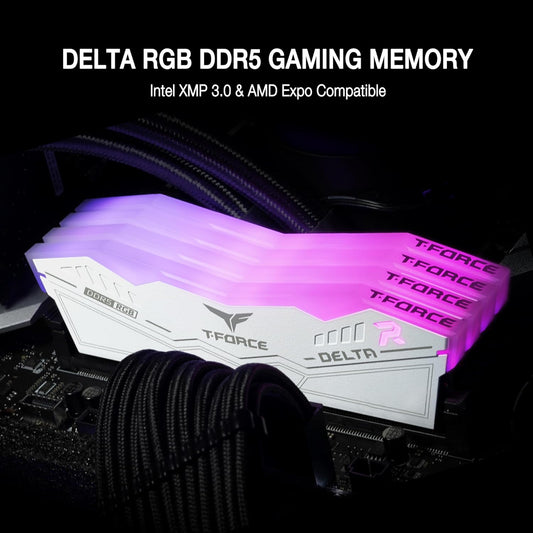 TEAMGROUP T-FORCE DELTA RGB 32GB (16GBX2) DDR5 6000MHZ DESKTOP RAM (WHITE)