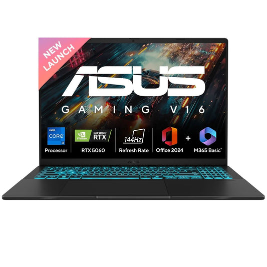 Asus Intel Core7/ RTX5060- 8GB/ 16G/ 512GB PCIe 4.0 NVMe M.2 SSD/ 16" WUXGA ANTI-GLARE NON-TOUCH,300NITS,NTSC:45%(144HZ),VIPS-NB(RP)/ Backlit  Keyboard - With Copilot key/ 63Whr/ WIN 11/ OFFICE HOME 2024 (IN)+M365 BASIC/ 0/ McAfee(1 year)/ Black