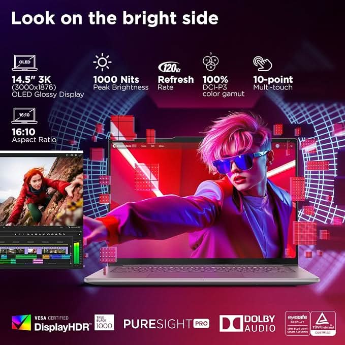 Lenovo Yoga Pro 7 Aura Edition Intel Evo Core Ultra 9 285H (32GB RAM/1TB SSD/14.5 Inch (36.8cm)/3K OLED Touchscreen/AI PC/Copilot+ PC/Windows 11/Office Home 2024 AI Now/Grey/1.5Kg), 83KF004CIN