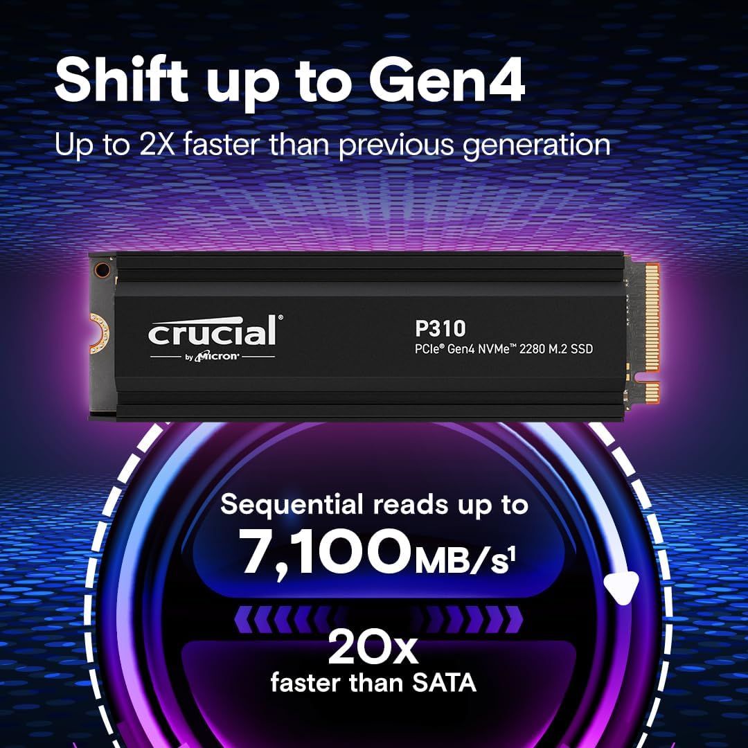 CRUCIAL P310 2TB PCIE GEN4 2280 NVME M.2 SSD WITH HEATSINK CT2000P310SSD5