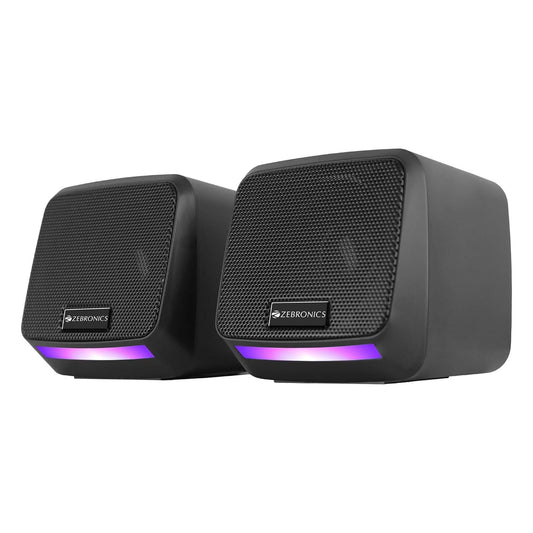 ZEBRONICS IGLOO 1, 2.0 USB COMPUTER SPEAKERS, 8 WATTS, MULTICOLOR LED, USB POWERED, AUX, VOLUME CONTROL POD FOR PC, LAPTOPS, DESKTOP