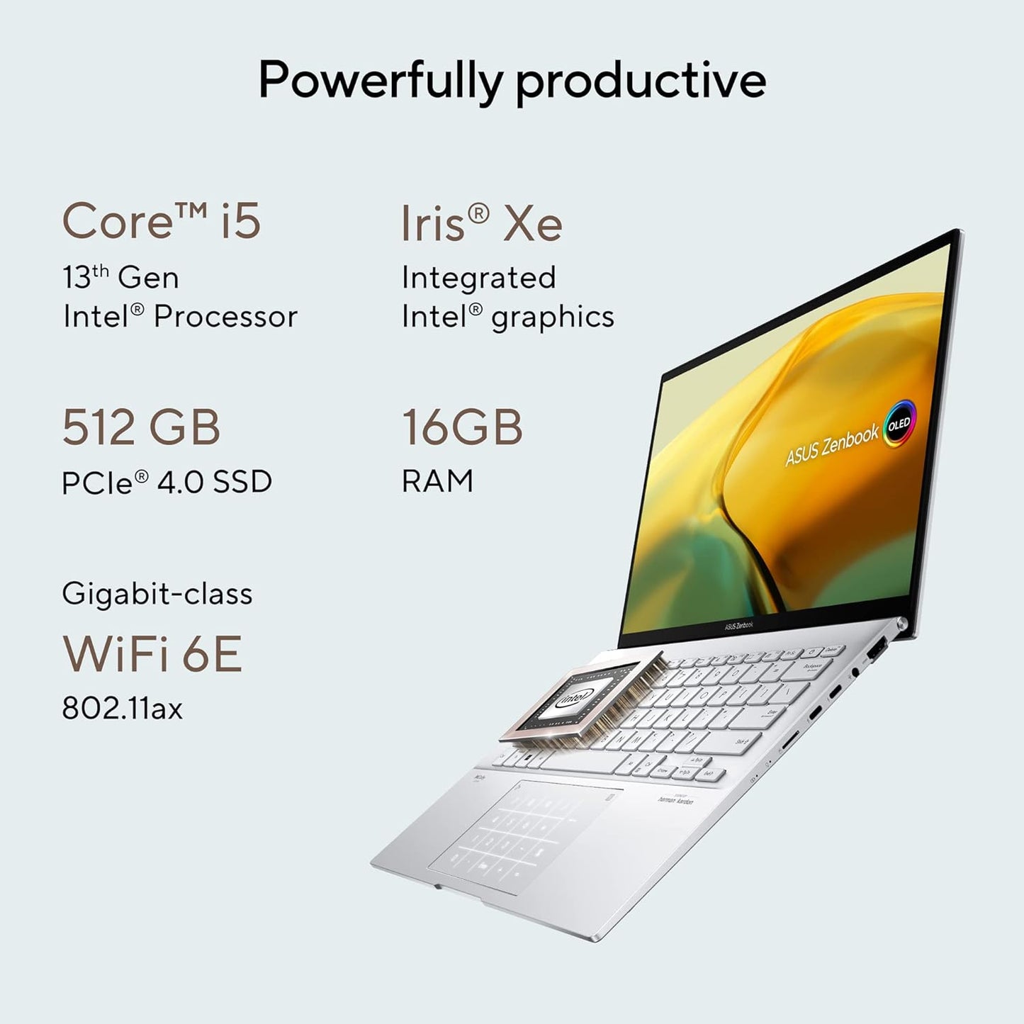 ASUS ZENBOOK 14 OLED (2023), INTEL CORE I5-1340P 13TH GEN, 14" (35.56 CM) 2.8K 90HZ OLED, THIN & LIGHT LAPTOP (16GB/512GB SSD/IRIS XE/WIN 11/OFFICE 2021/75W BATTERY/SILVER/1.39 KG), UX3402VA-KN542WS